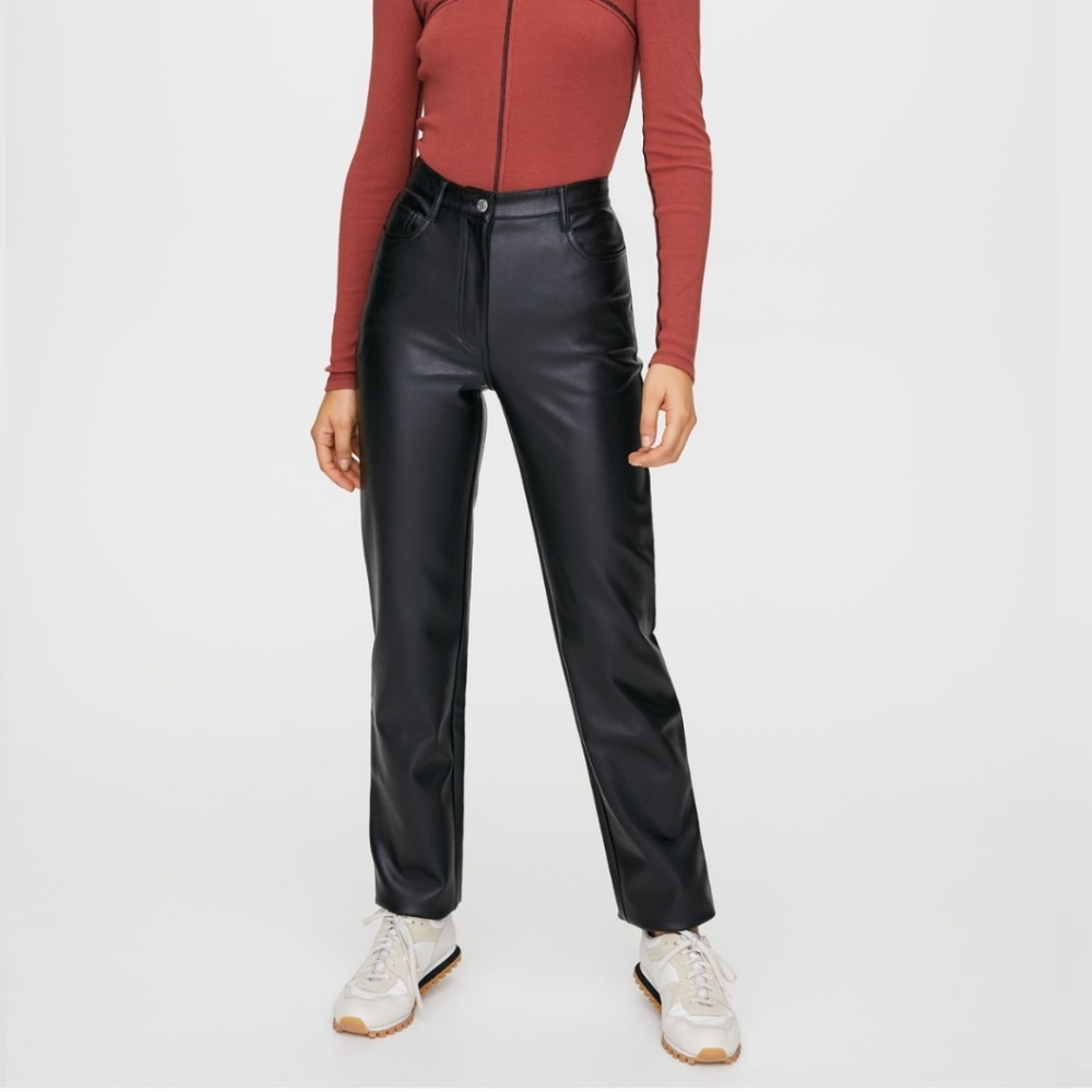 Wilfred Melina black faux leather pants vegan high rise straight ankle 4